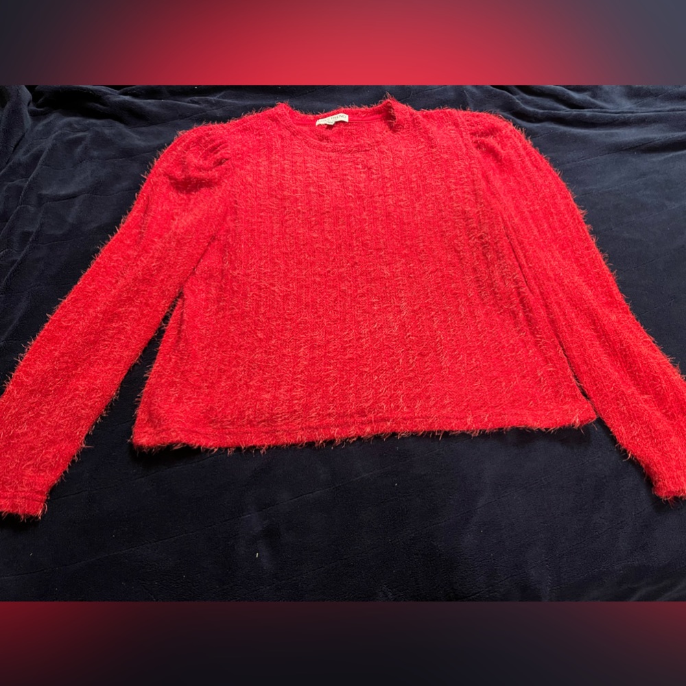 Red Sweater, really soft, gathered at shoulders, Love Trend Brand